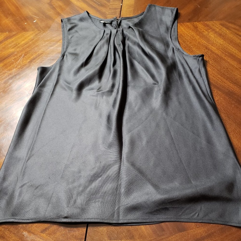 Talbots black silk pleated neck sleeveless blouse